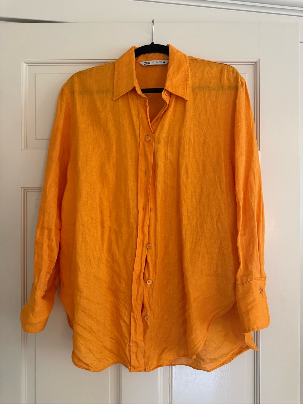Zara Orange Linen Button-Up Blouse